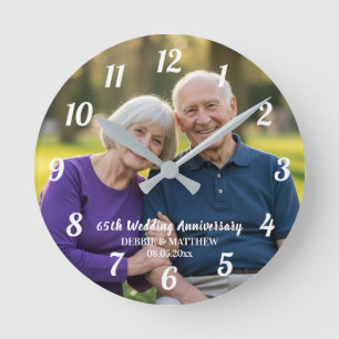 Add Your Own Couple Photo 65th Wedding Anniversary Round Clock