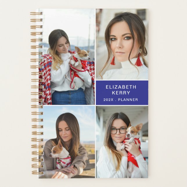 Add Your Own Custom 4 Photo Collage Blue Planner (Front)