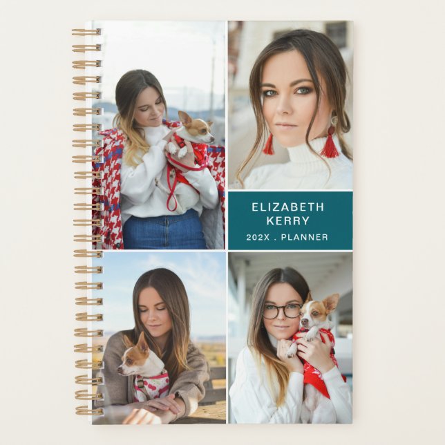 Add Your Own Custom 4 Photo Collage Blue Planner (Front)