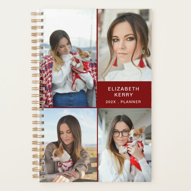 Add Your Own Custom 4 Photo Collage Maroon Planner (Front)