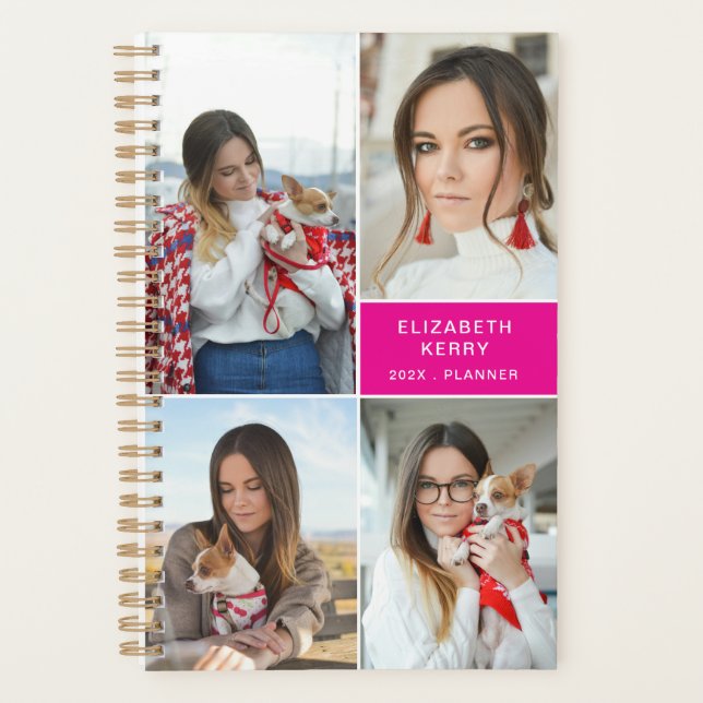Add Your Own Custom 4 Photo Collage Pink Planner (Front)