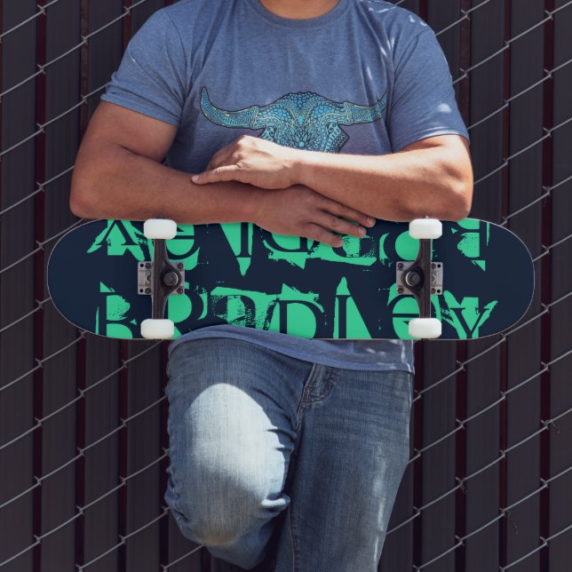 Add Your Own Custom Name Personalized Blue Mint Skateboard (Outdoor 3)