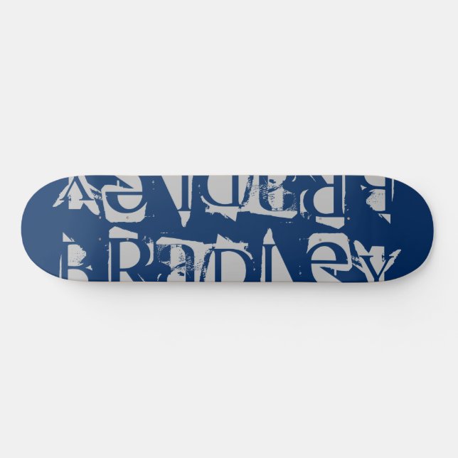 Add Your Own Custom Name Personalized Blue Silver Skateboard (Horz)