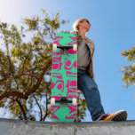Add Your Own Custom Name Personalized Mint Pink Skateboard<br><div class="desc">Add Your Own Custom Name Personalized Skateboard features your personalized name in modern hot pink typography on a simple mint green background. Personalize by editing the text in the text box provided. Give a custom made gift, personalized skateboard to your favourite skateboarder for Christmas, birthday or your BFF. Designed by...</div>