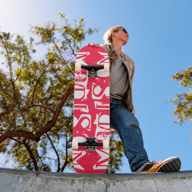 Add Your Own Custom Name Personalized Neon Pink Skateboard (Outdoor 1)