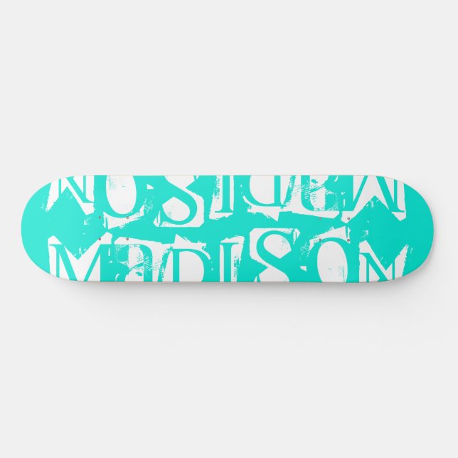 Add Your Own Custom Name Personalized Turquoise Skateboard (Horz)