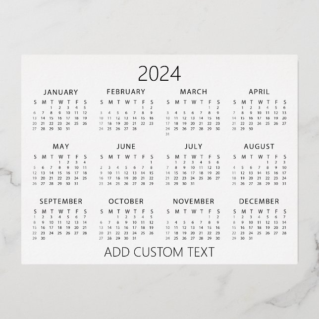 add your own custom text 2024 Calendar   Foil Holiday Postcard (Front)