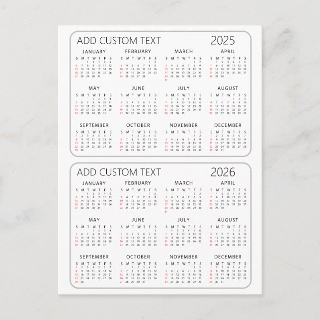 add your own custom text 2025 -2026 Calendar Holiday Postcard (Front)