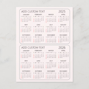 add your own custom text 2025 -2026 Calendar Pink  Holiday Postcard