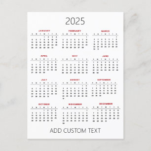 add your own custom text 2025 Calendar   Postcard