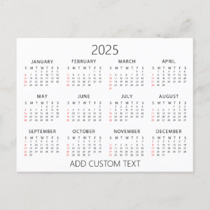 add your own custom text 2025 Calendar   Postcard