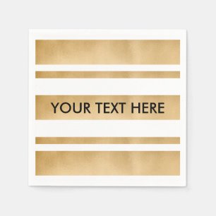 Add your own custom text, faux gold stripes napkin