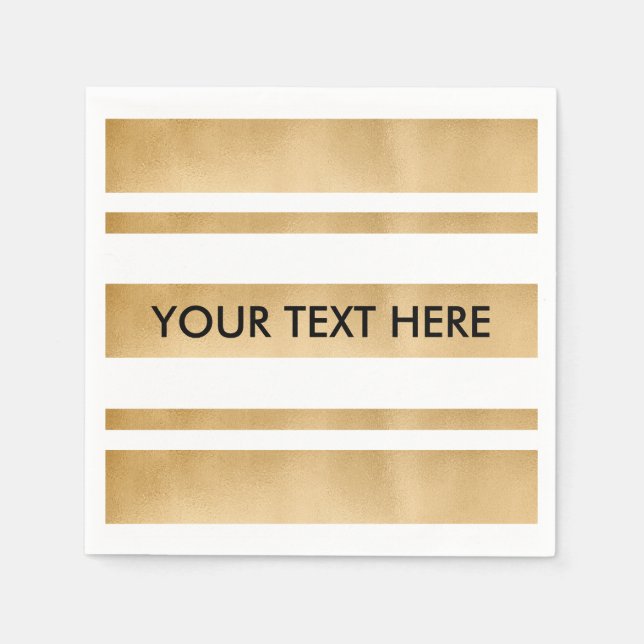 Add your own custom text, faux gold stripes napkin (Front)