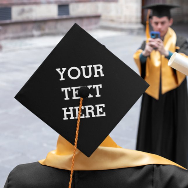 Add Your Own Custom Text Here Black and White Graduation Cap Topper (Creator Uploaded)