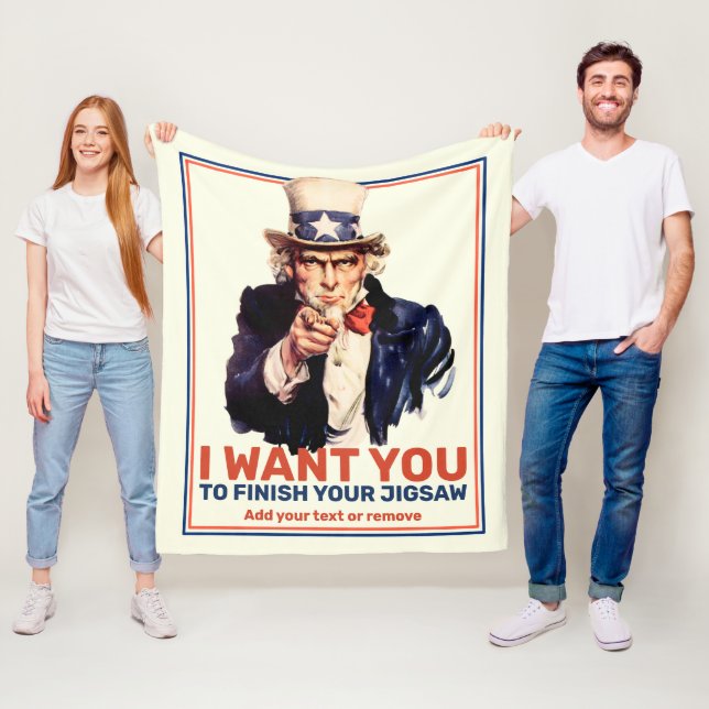 Add your own custom text, Uncle Sam "I want You", Fleece Blanket (In Situ)
