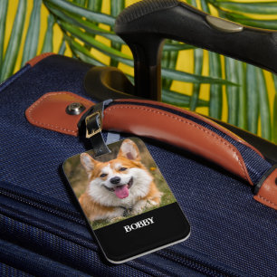 Add your own dog photo and name luggage tag