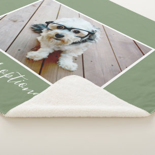 Add Your Own Horizontal Photo CAN edit Green COLOR Sherpa Blanket