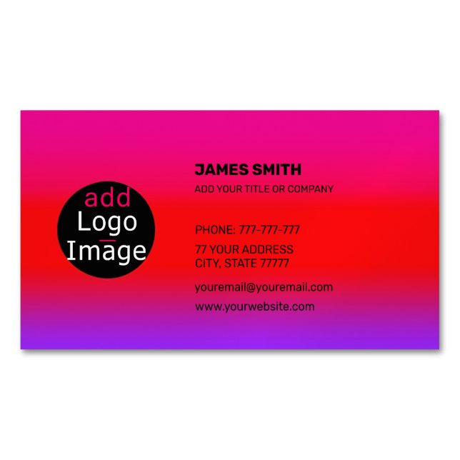 Add Your Own Image Custom Magenta Gradient Magnetic Business Card (Front)