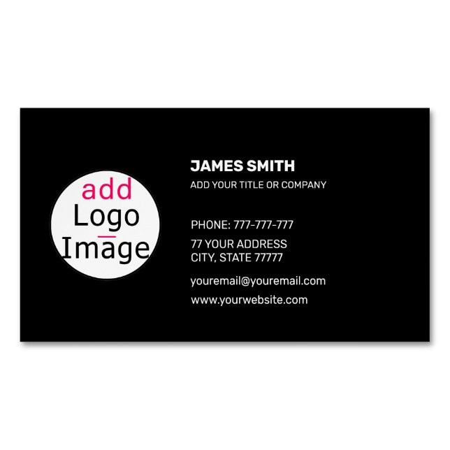 Add Your Own Image Customizable Extravagant Black  Magnetic Business Card (Front)