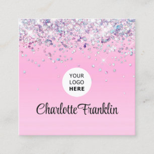 Add your own image logo circle elegant glitter Qr  Square Business Card