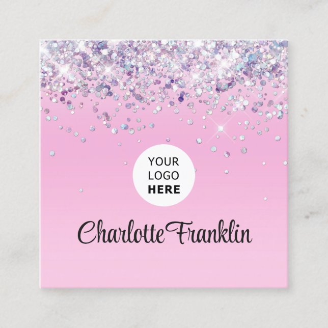Add your own image logo circle elegant glitter Qr  Square Business Card (Front)