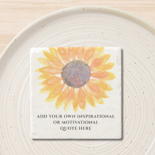 Add Your Own Inspirational Quote Sunflower Stone Coaster