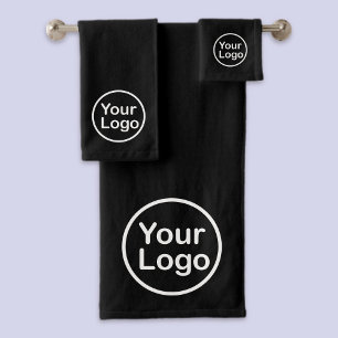 Add Your Own Logo   Black Background Bath Towel Set