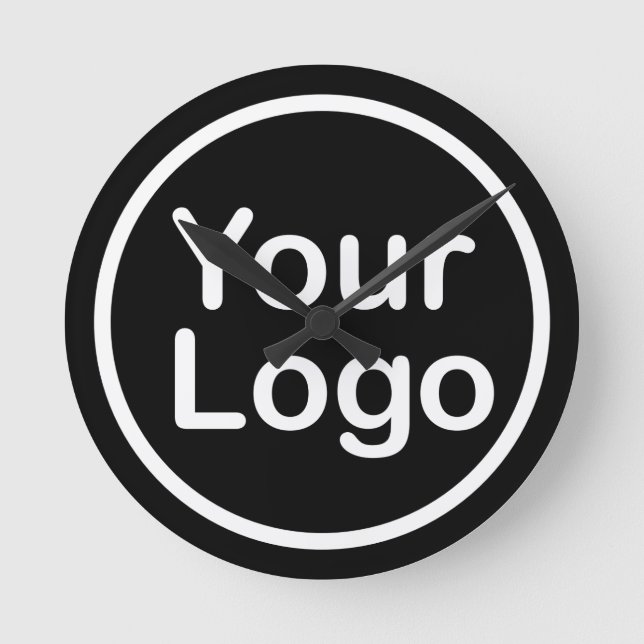 Add Your Own Logo | Black Background Round Clock (Front)