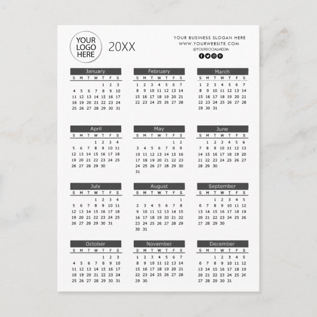 add your own logo custom text 2026 Calendar   Postcard (Front)