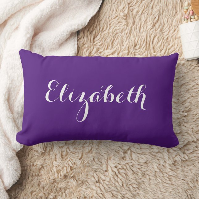 Add Your Own Name Modern Elegant Royal Purple Lumbar Pillow (Blanket)