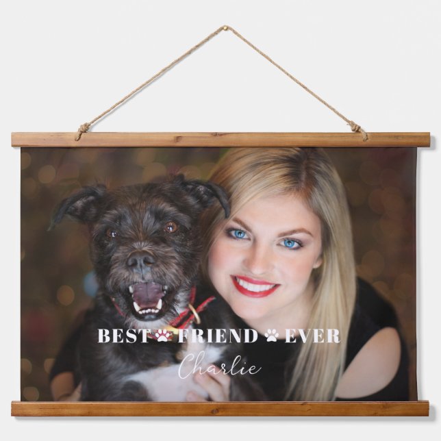 Add Your Own Personalized Dog Photo and Name Hanging Tapestry (Front)