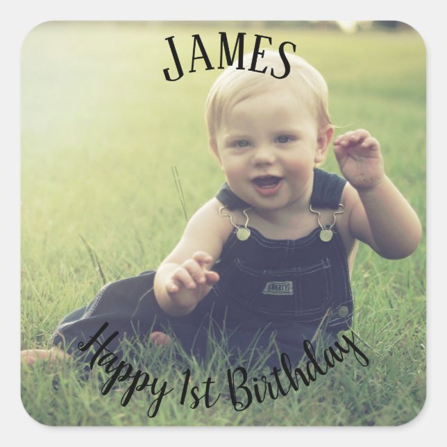 Add your own photo 1st Birthday name Sticker (Front)