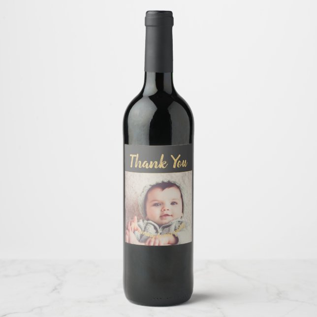 Add Your Own Photo Birthday Thank You for coming Wine Label (Front)