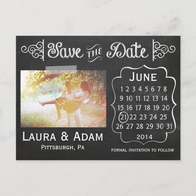 Add Your Own Photo Chalkboard Save the Date Announcement Postcard (Front)