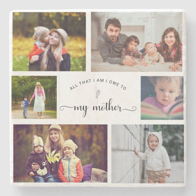 Add your own Photo Collage Mother Best Mom Quote Stone Coaster (Front)