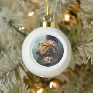 Add Your Own Photo Dog Pets Monogram Ceramic Ball Christmas Ornament