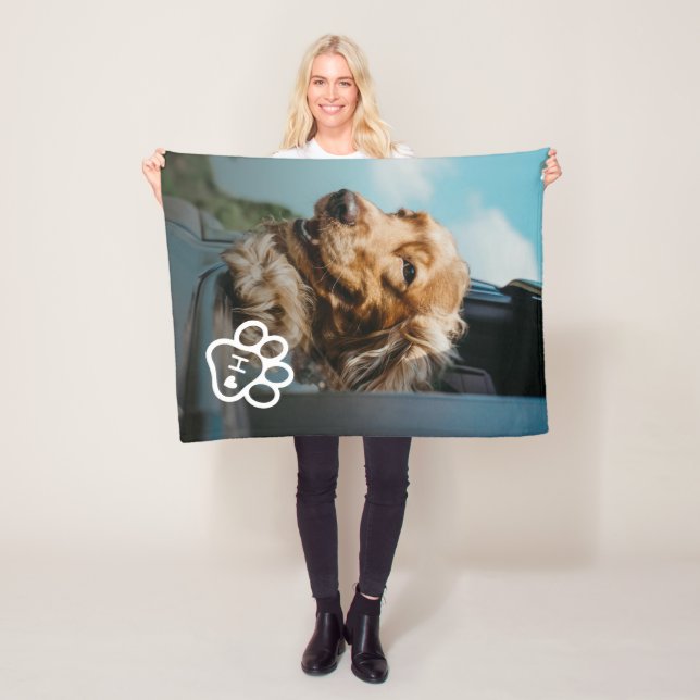 Add Your Own Photo Dog Pets Monogram Fleece Blanket (In Situ)