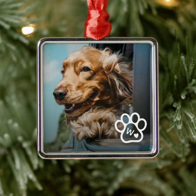 Add Your Own Photo Dog Pets Monogram Metal Ornament (Tree)