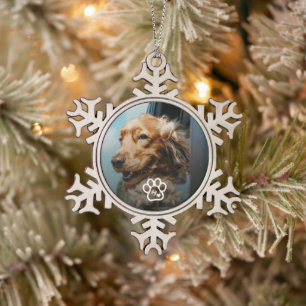 Add Your Own Photo Dog Pets Monogram Snowflake Pewter Christmas Ornament