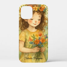 Add your own photo Happy girl with flowers retro
