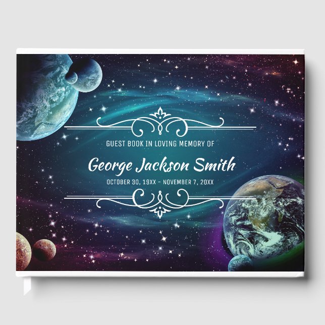 Add Your Own Photo Memorial Galaxy Stars Planets Guest Book (Front)