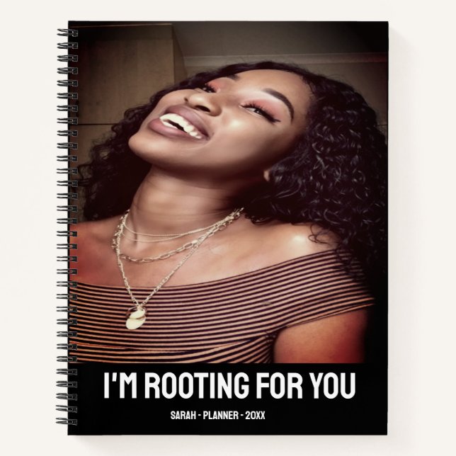 Add Your Own Photo Modern Bold Script Black Custom Notebook (Front)