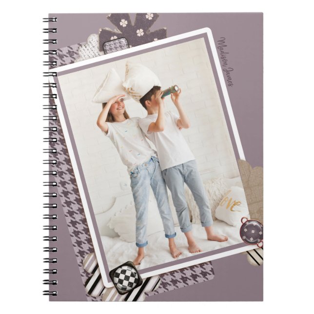 Add Your Own Photo Modern Girly Personalized Name Notebook (Front)