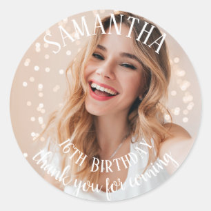 Add your own photo personalised 16th Birthday  Cla Classic Round Sticker