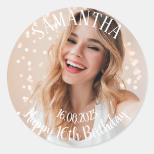 Add your own photo personalized 16th Birthday Classic Round Sticker