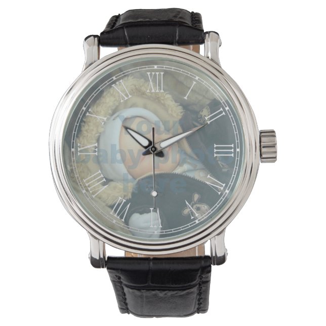 Add your own photo Roman numeral face white watch (Front)