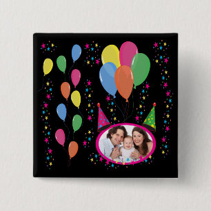 Add Your Own Photo to Party Hats and Balloons 2 Inch Square Button