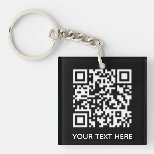 Add your own QR Code text Scan menu link  Keychain (Front)