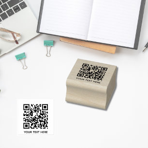 Add your own QR Code text Scan Minimal Simple  Rubber Stamp