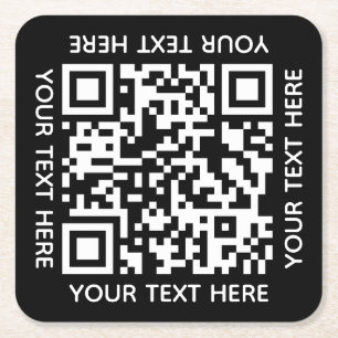 Add your own QR Code text Scan Minimal Simple Square Paper Coaster